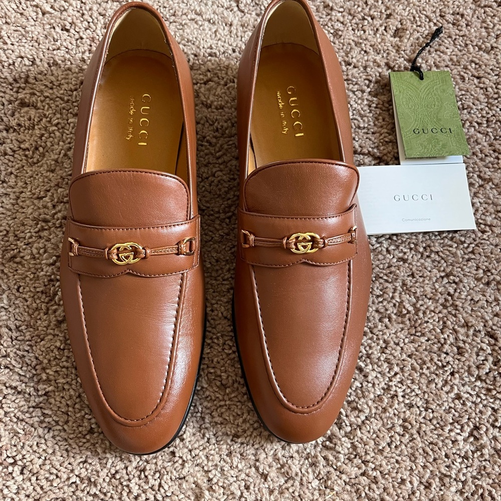 Gucci Men's Tan Leather Slip-On Loafers